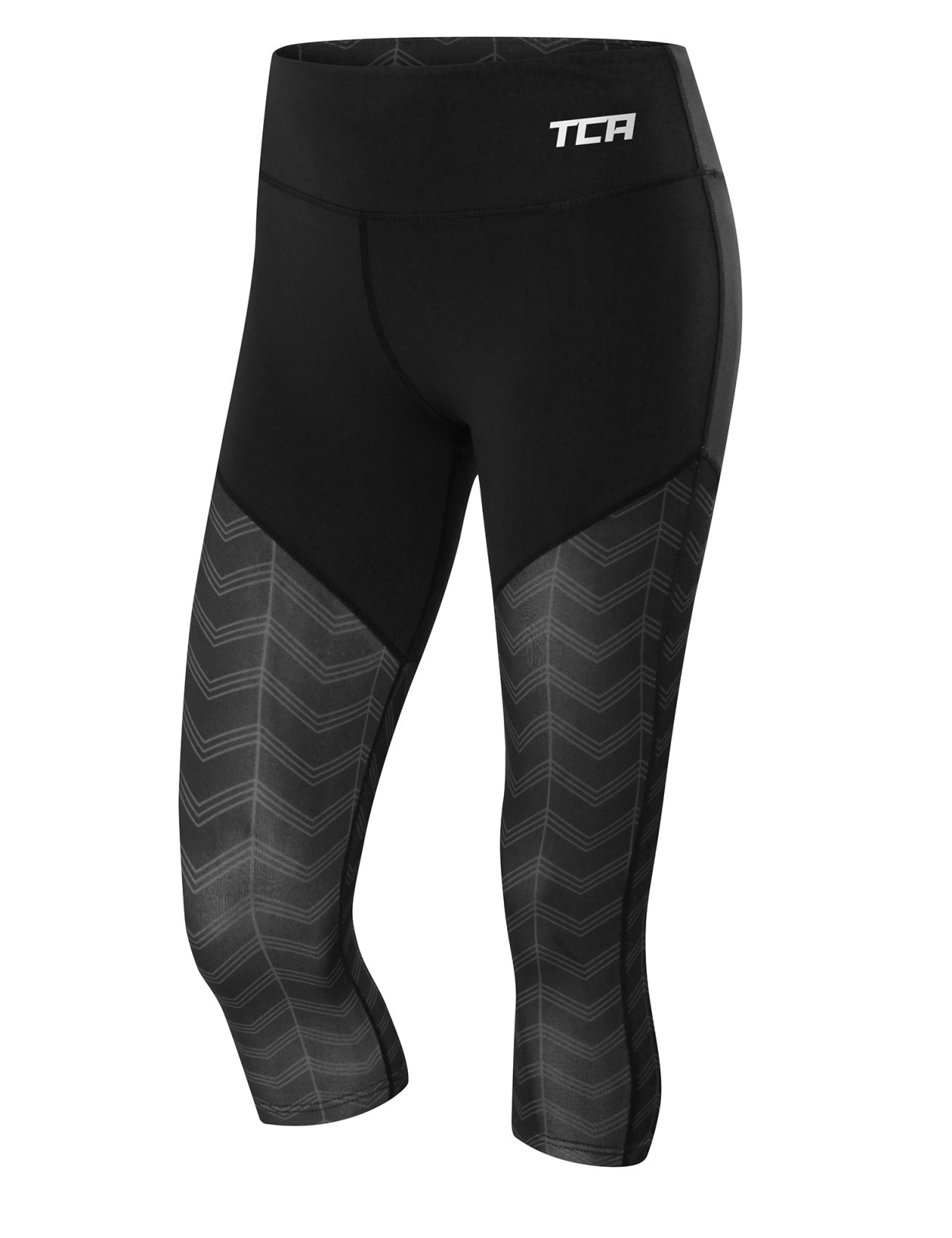 Tca Women's Black / Asphalt Impulse Printed Running Capri 3/4 Tight - Black/Asphalt S