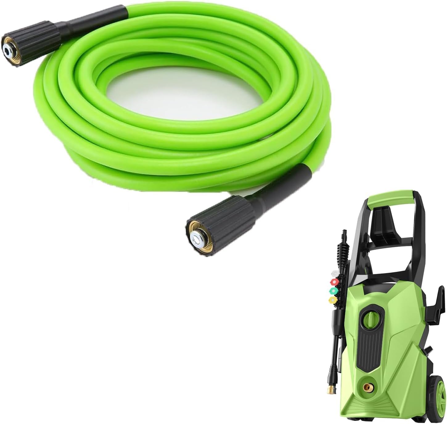 20FT x 1/4" Flexible Kink-Resistant Power Cleaner Replacement Hose with with M22-14mm Quick Connect Fittings (Green)