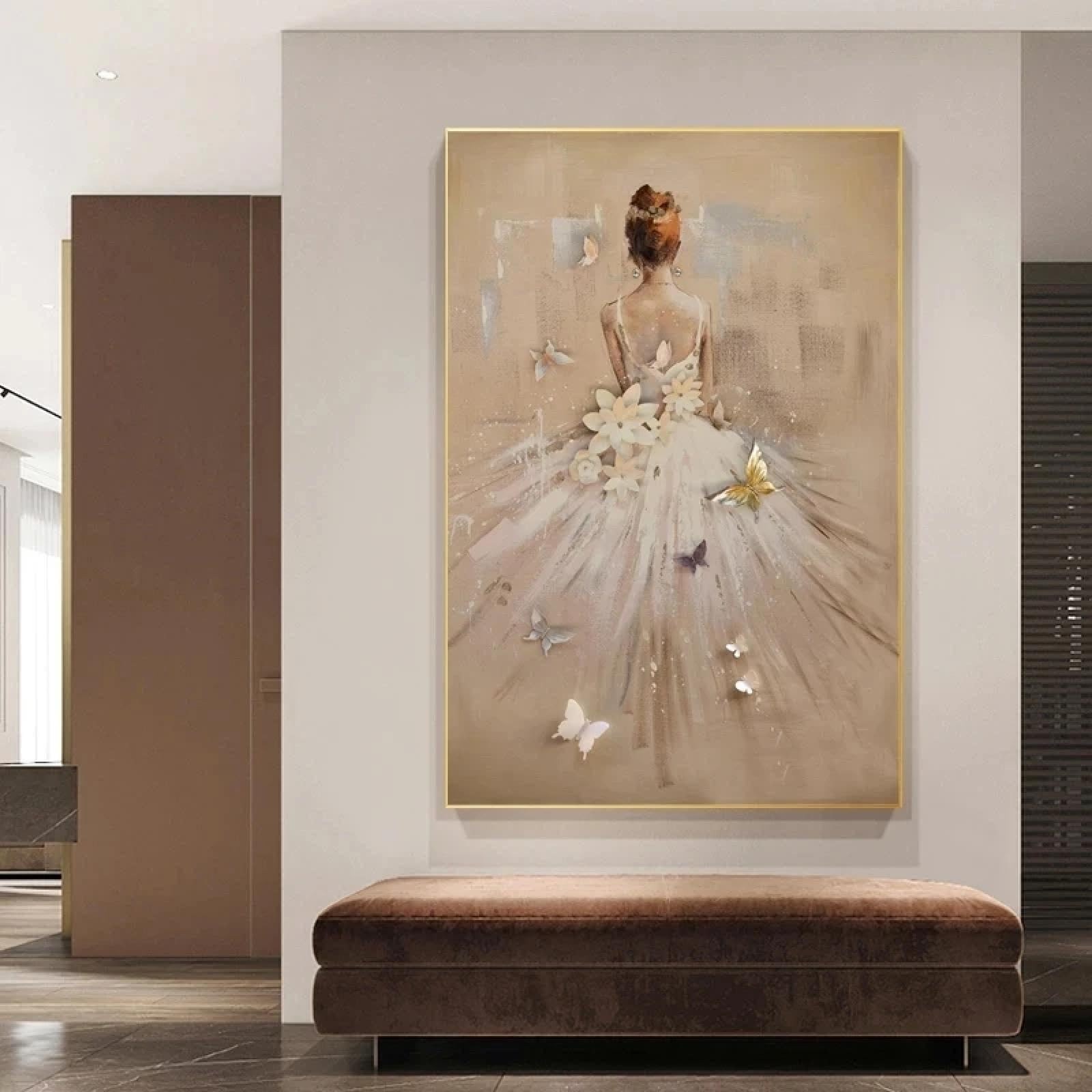 ZHUOYA Quadro su tela astratto moderno con ballerina, poster e stampe di ballerini di danza classica, quadri da parete per la decorazione del soggiorno, 65x130 cm, cornice interna.