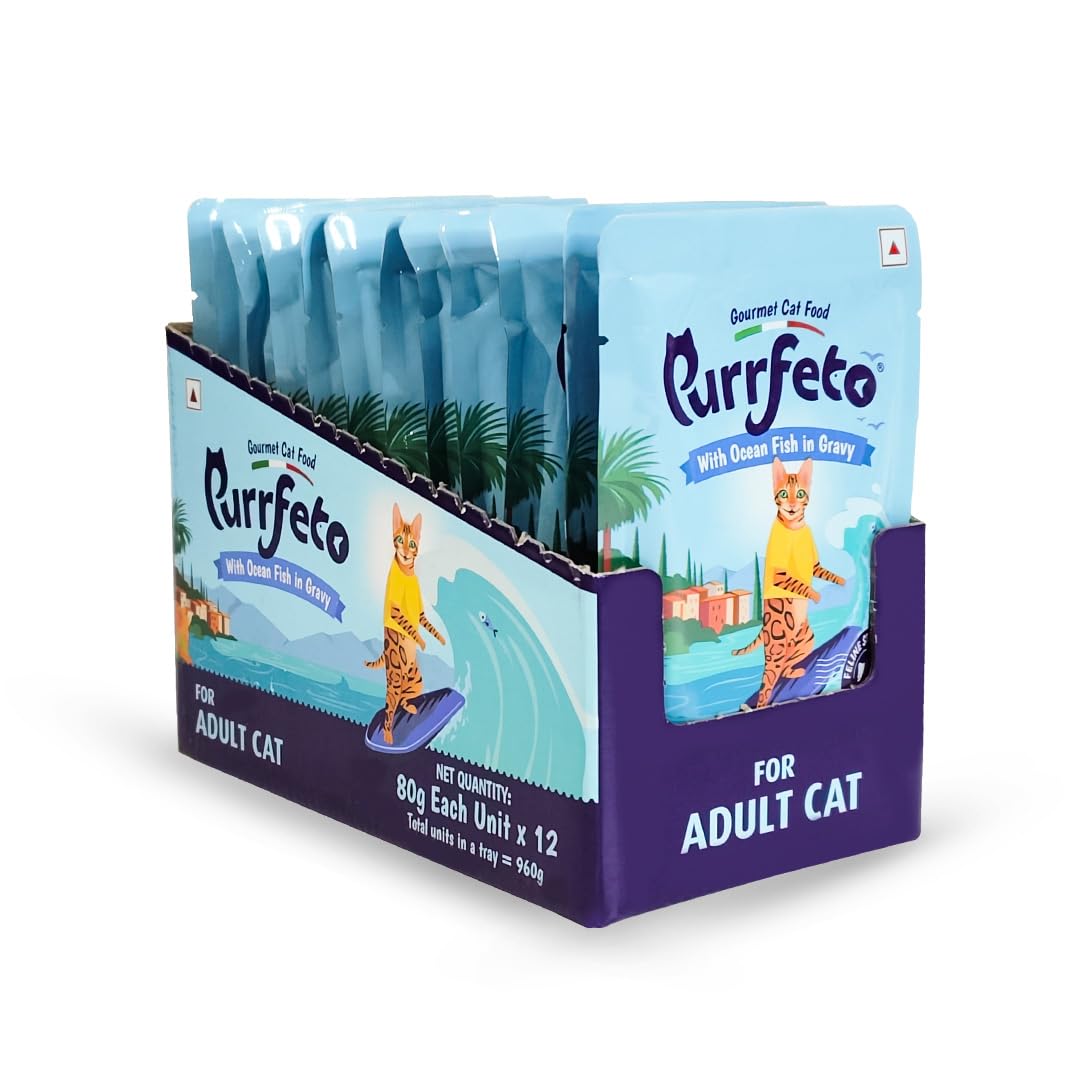 Purrfeto Adult Wet Cat Food | Oceanfish in Gravy |80 GMS (Pack of 48)| Gluten Free | Supports Hydration | Highly Palatable 1