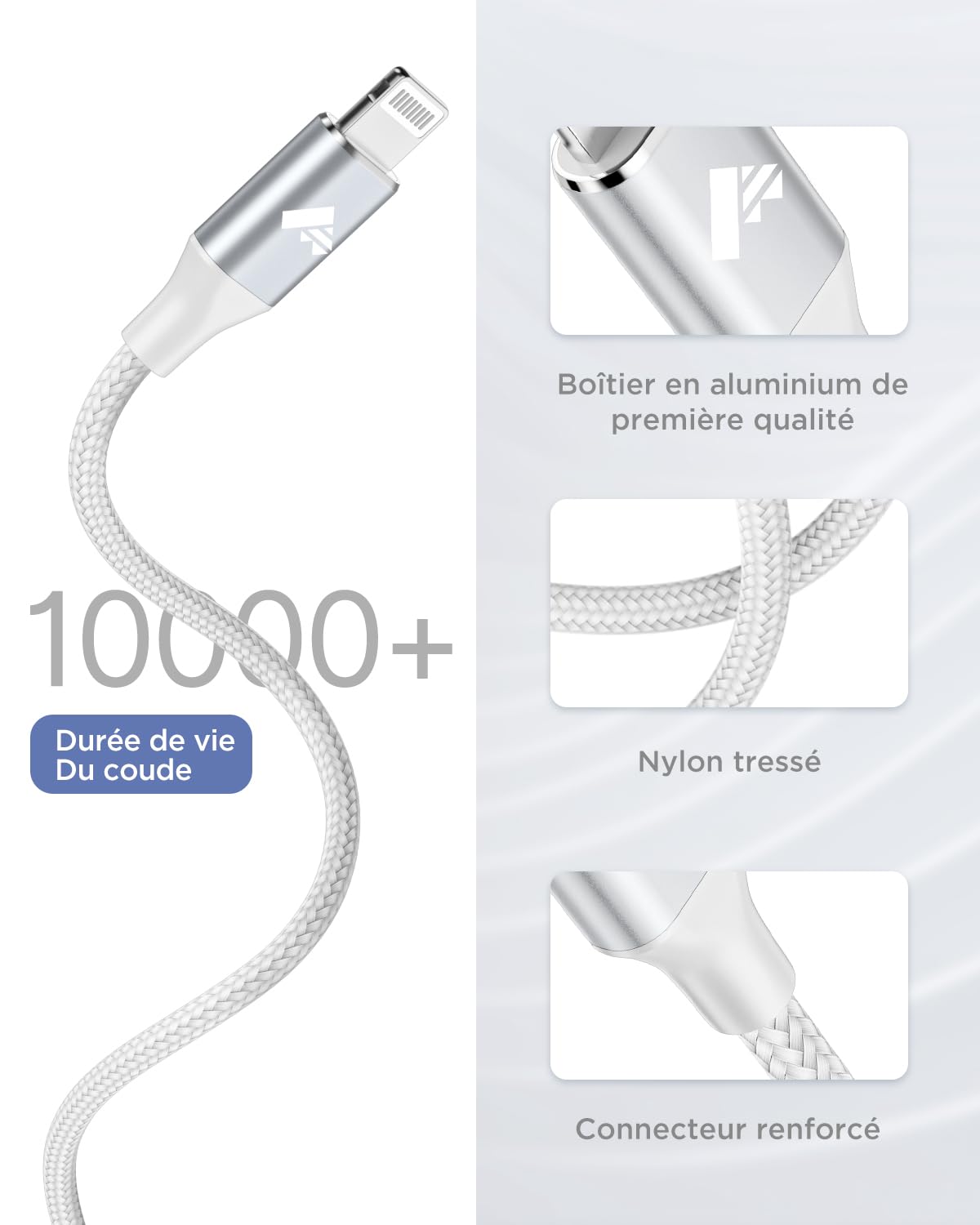 Câble iPhone USB C vers Lightning 2M MFi Charge Rapide Nylon pour iPhone 14/13/12/11/Pro Max/XS/XR/X/8/8Plus/iPad