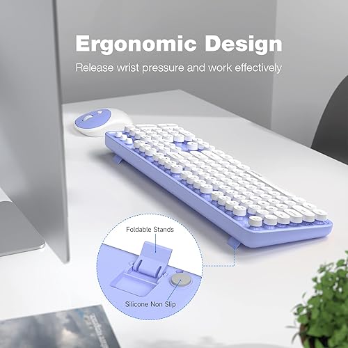 Miniatura 10 de MOFII - Combo de teclado y mouse inalámbricos, teclado retro tipo máquina de escribir, 2.4 G y mouse inalámbrico ajustable DPI de 3 niveles para