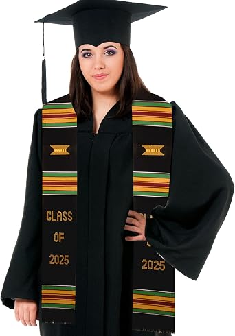 Kente Graduation Stole Class of 2025 - Kente Graduation Stole African American, Kente Sash 2025, Black, Default