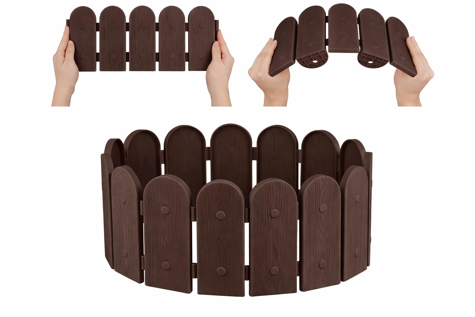 Garden Palisade Edging Border 2.4m, Decorative Picket Fence Lawn Edge, Heavy-Duty No Dig Plastic, 6 Flexible Panels + 15 Pegs, Flower Bed Border โ image 1