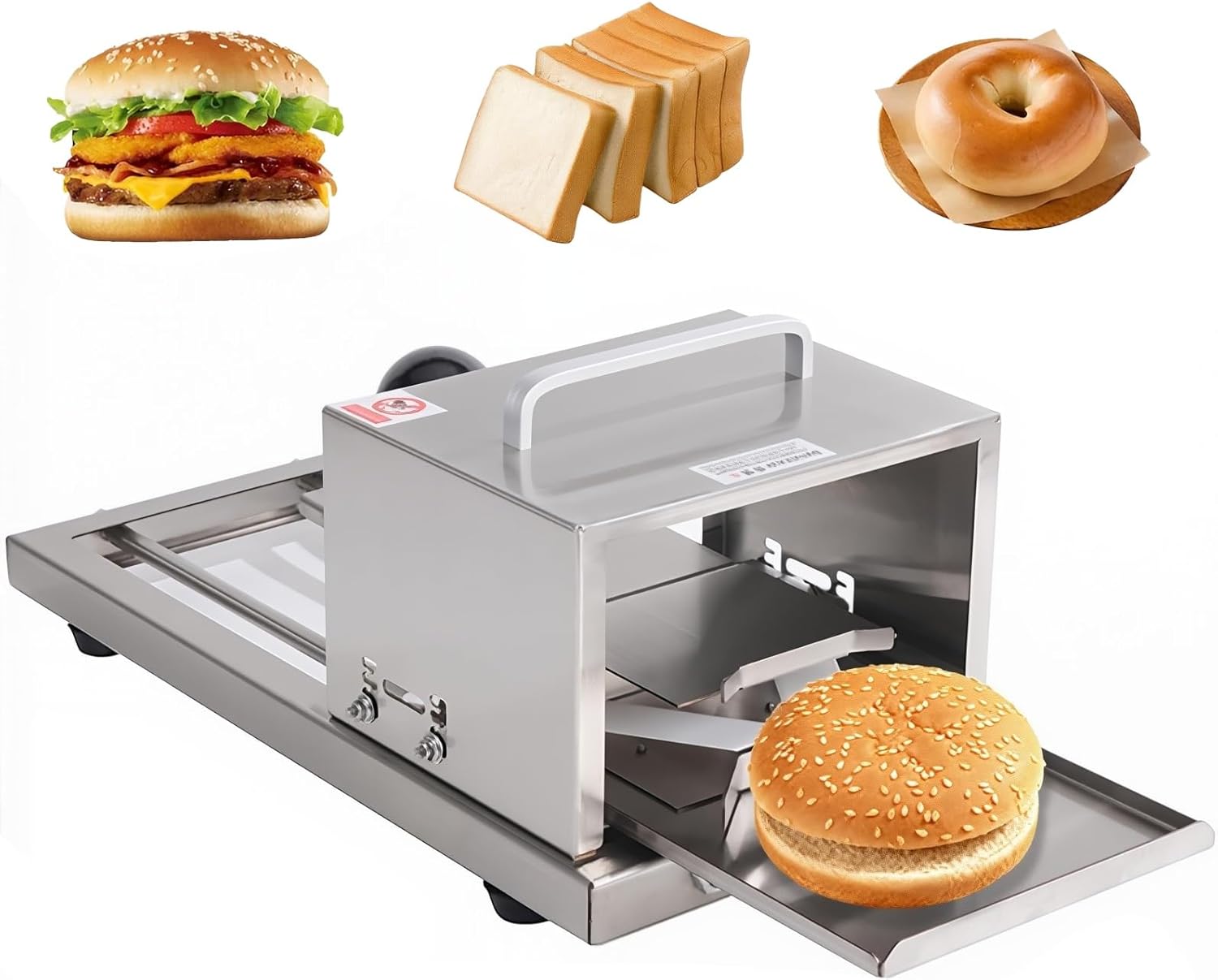 Commercial Portable Bagel Portioning Machine, Push Pull Burger Bread Slicer 4 Levels Adjustable Thickness, Manual Burger Buns Slicer Cutter, Ceramic Blades, for Bagels, Breads