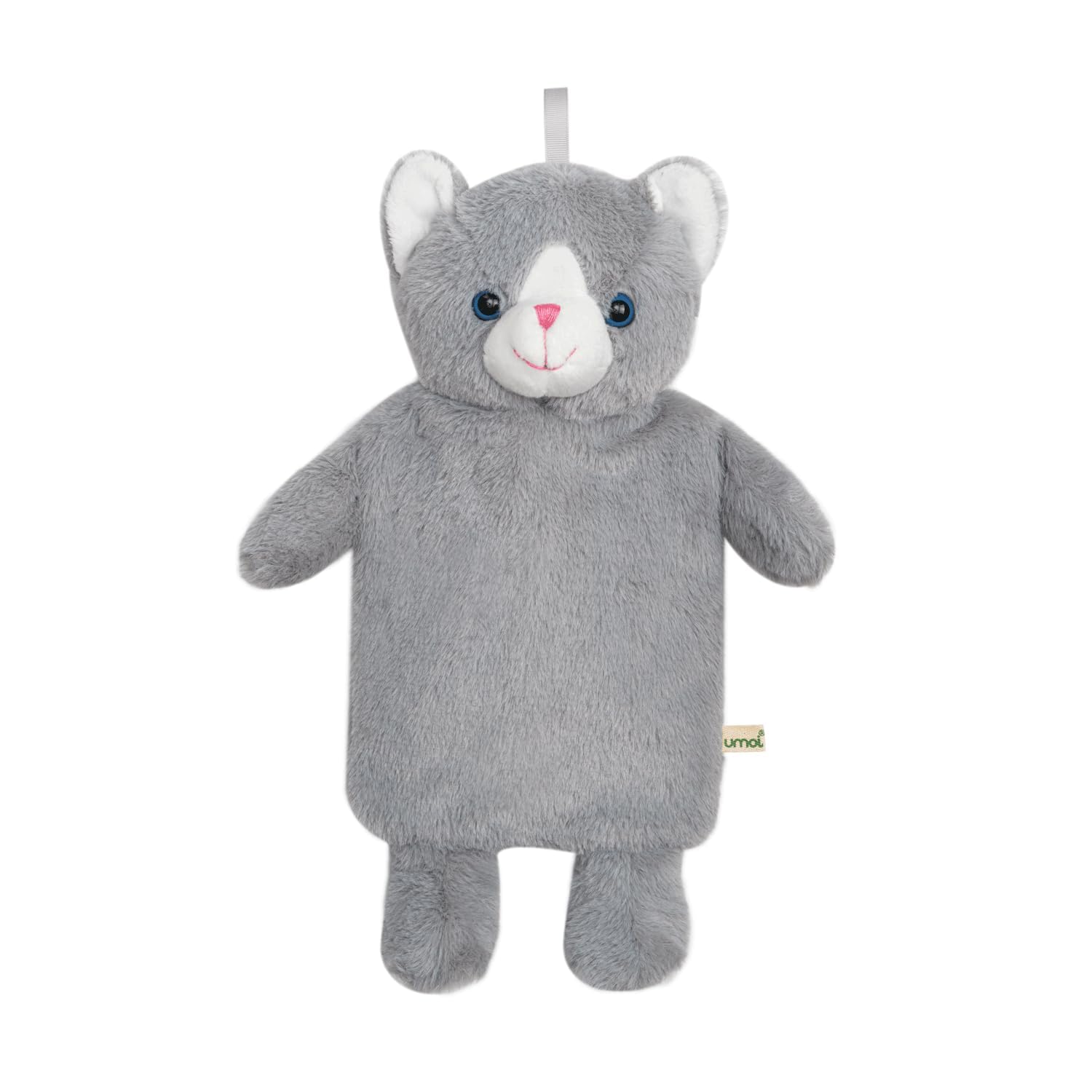 Premium Kinder Wärmflasche 1 Liter mit schönem weichem Bezug - (Katze grau)