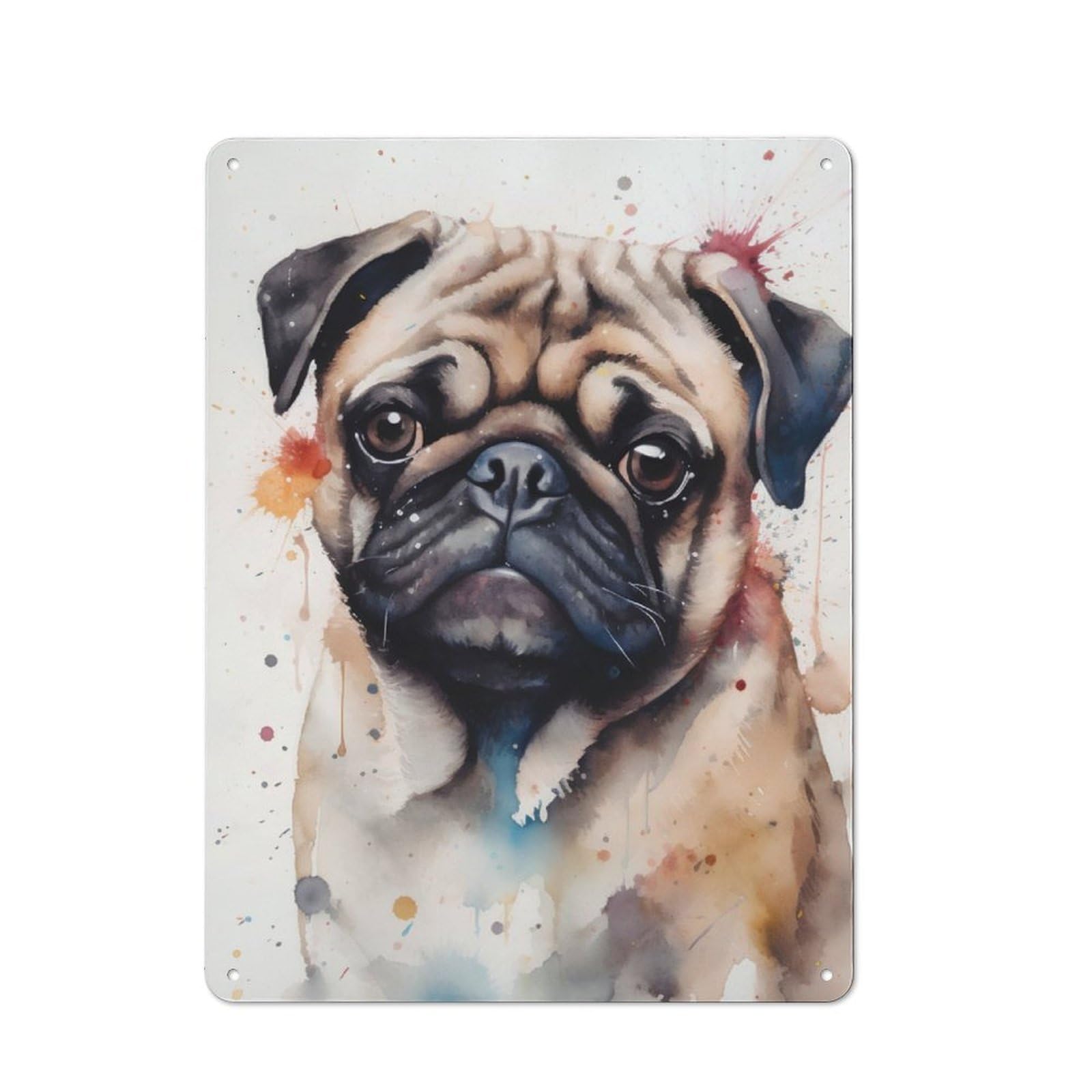 Junmoney Pug Splash Painting Vintage Printed Metal Sign 40X30cm For Workshop Wall, A Decorative Gift For A Newly Furnished Workshop