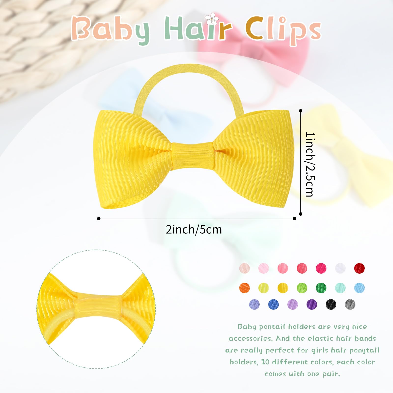 vobobe 40PCS 2 Inches Baby Hair Ties, Toddler Hair Ties with Bows - Image 3
