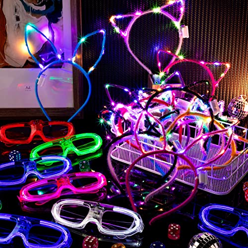 120 Pcs Glow In The Dark Party Supplies 60 Light Up Glasses 20 Led Cat Ear Headband 20 Led Rabbit Ear Hair Accessories 20 Glow Crown Tiara Hairband For Neon Holiday Birthday Halloween Christmas Party #TOP4