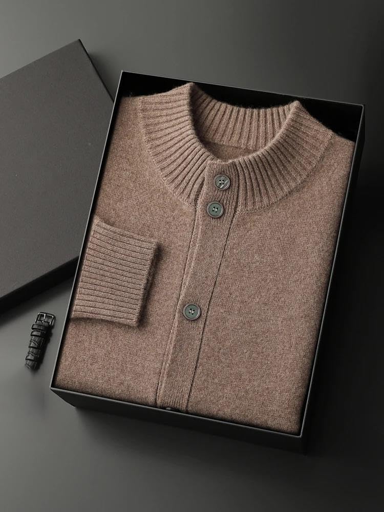 Men's Classic Mock Neck Button-Up Cardigan Sweater Long Sleeve Business Casual Thick Cardigan Sweater