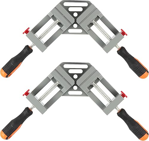 HOIGON Paquete de 2 abrazaderas de esquina de doble mango, abrazadera de esquina de ángulo recto de 90 grados con mandíbula oscilante ajustable
