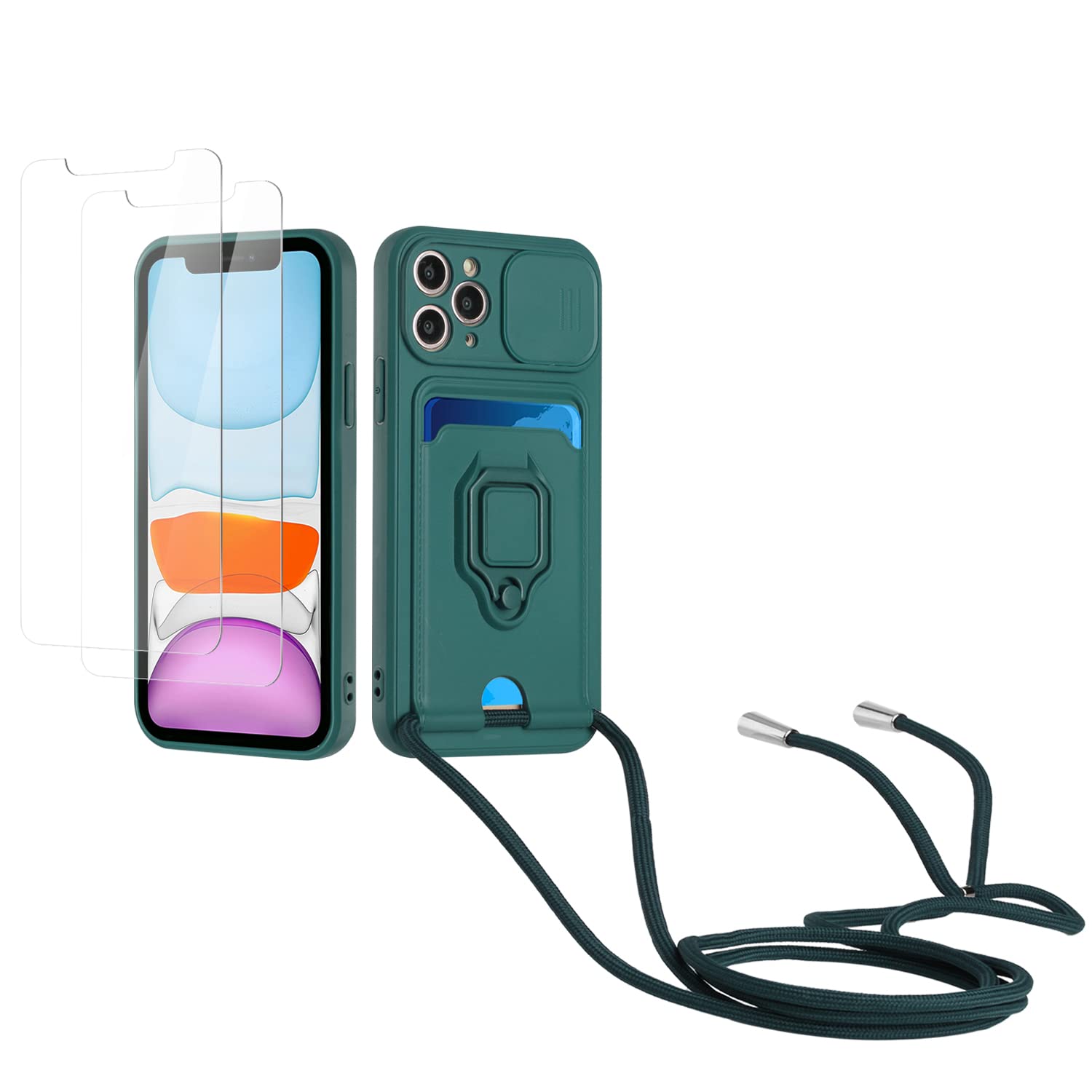 Kaslly Funda con Cuerda para Samsung Galaxy A35+[2 Pack Protector Pantalla],Case con Ranura para Tarjetas,Cubierta de Cámara Deslizante Proteger,Doble Cara Protección-Negro — view 50