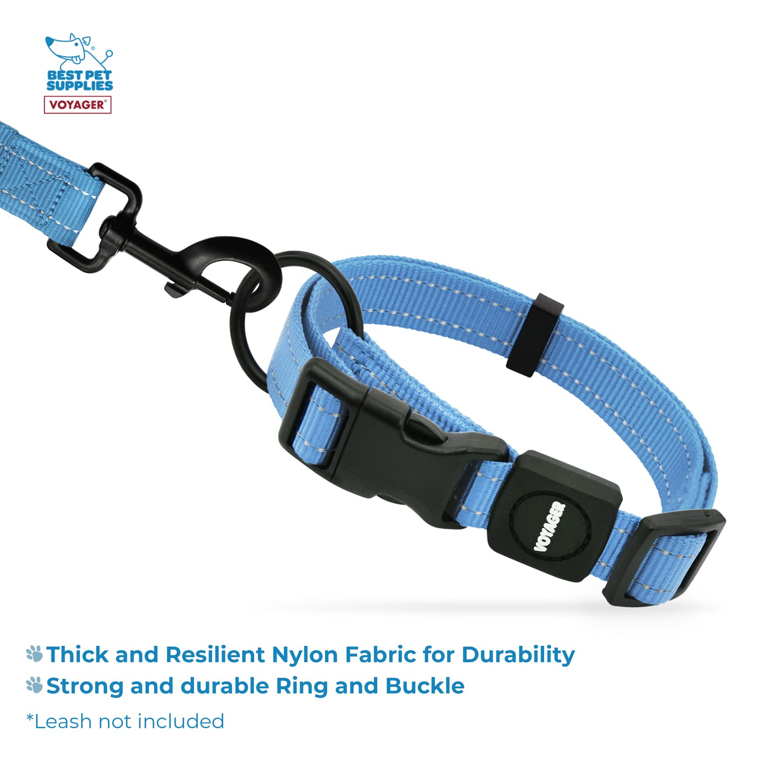 Best Pet Supplies Reflective Dog Collar with Adjustable Length, Heavy-Duty Buckle, and Strong Leash D-Ring, Training, Walking - Image 3