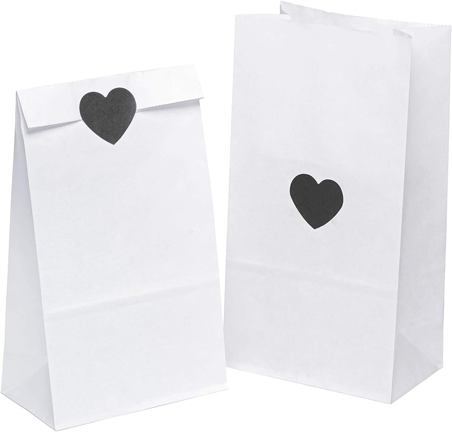 50 Pack White Paper Bags with 50 Stickers, Disposable, Fold Top, Kraft Paper, Small (14 x 26 x 8 cm), White, Ideal for Food, Gift Packaging, Sturdy, Eco-Friendly