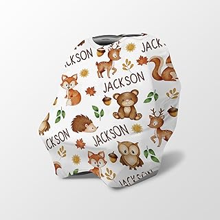 Personalized Baby Car Seat Cover Stroller Canopy: Custom Name Newborn Baby Boy Girl Elastic Animals Nursing Cover for Moms First Birthday Gift Fox Hedgehog(one Size)