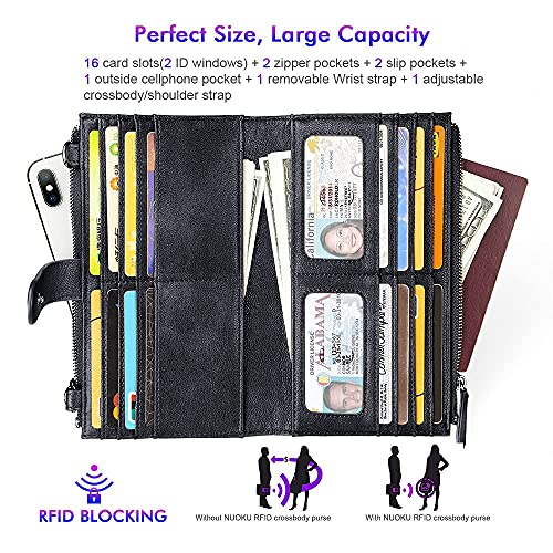 Nuoku Brown Wristlet Small Crossbody Cellphone Purse+Black Rfid Travel Double Zip Wristlet Wallet For Women thumb #6