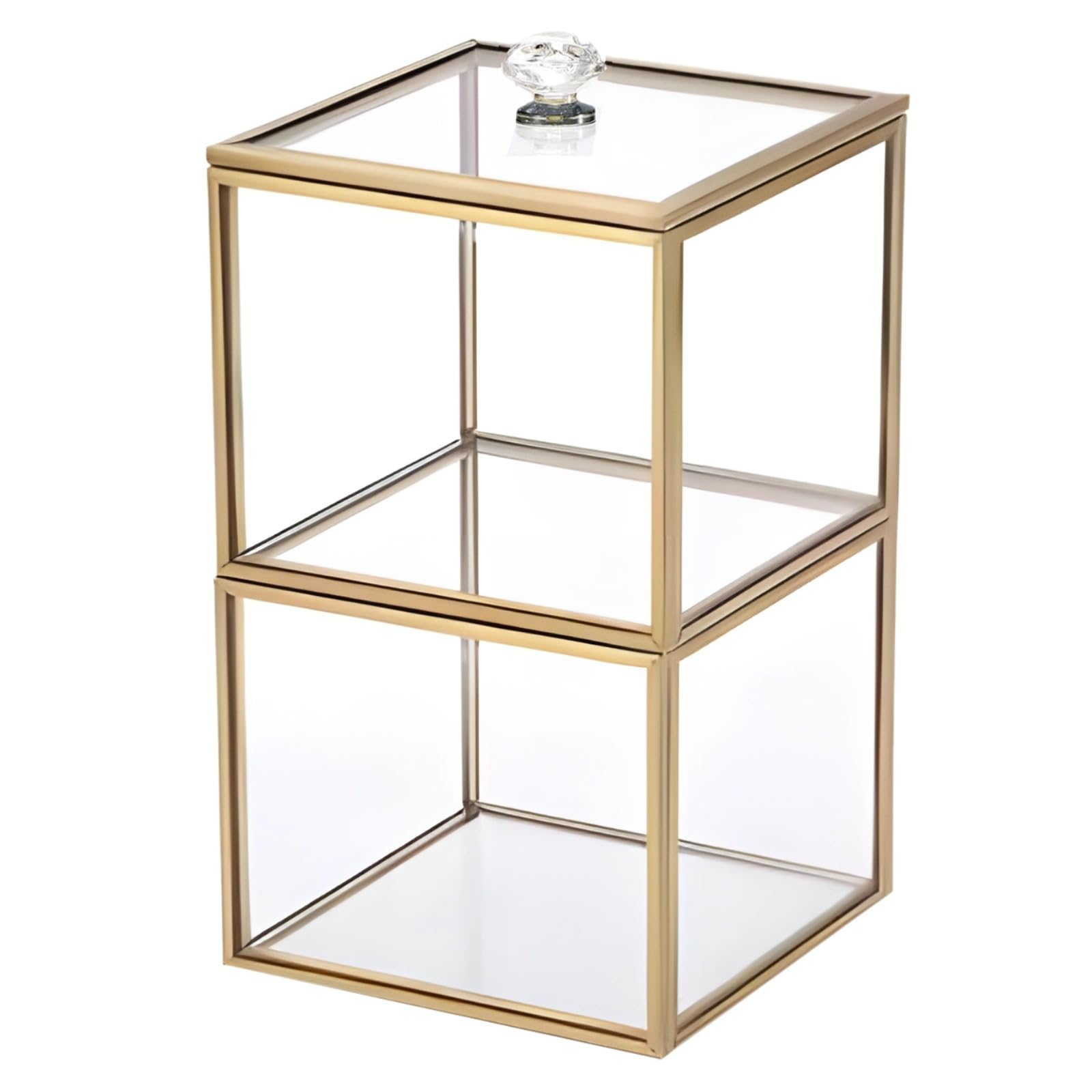 Qtip Cotton Ball Holder Gold Metal Edges Glass Makeup Brush Organizer Multipurpose Bathroom Storage 10 X 10 X