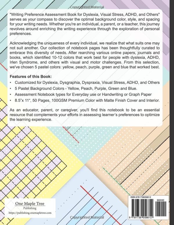 Writing Preference Assessment Book for Dyslexia, Visual Stress, ADHD, and Others: Discovering Ideal Background Color, Ruled Lines, and Letter Spacing for Kids, Teens, and Adults - Image 2