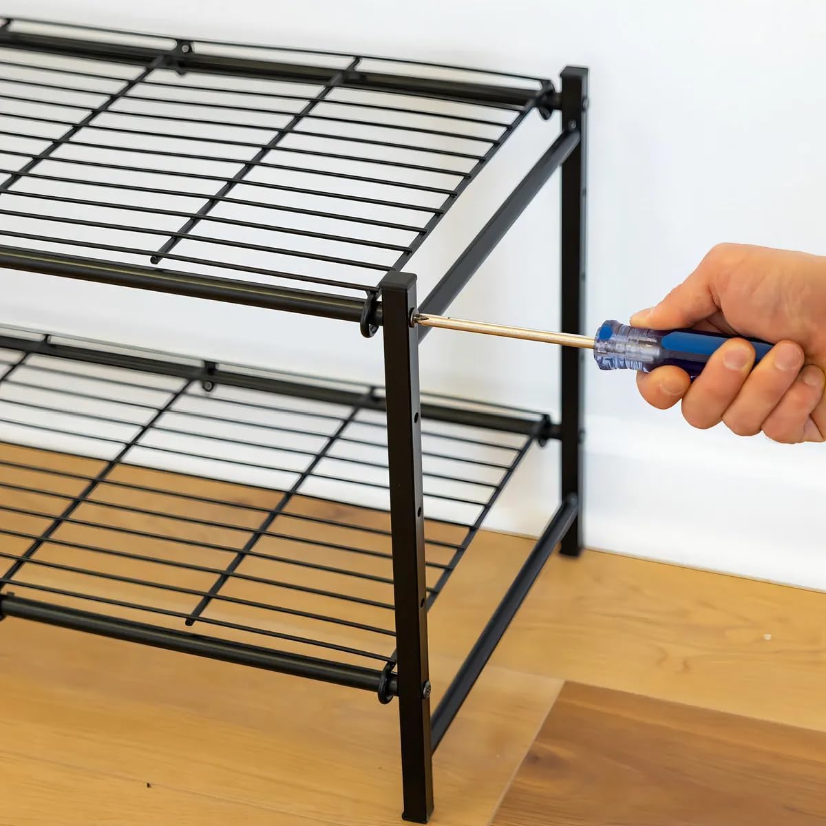 Aspen 2-Tier Stackable Shoe Rack Organizer, Heavy-Duty Metal Storage Shelf, Black Powder-Coated Finish, Space-Saving Modular Spice Rack, Kitchen Countertop Organizer & Cutlery Stand for Entryway 2