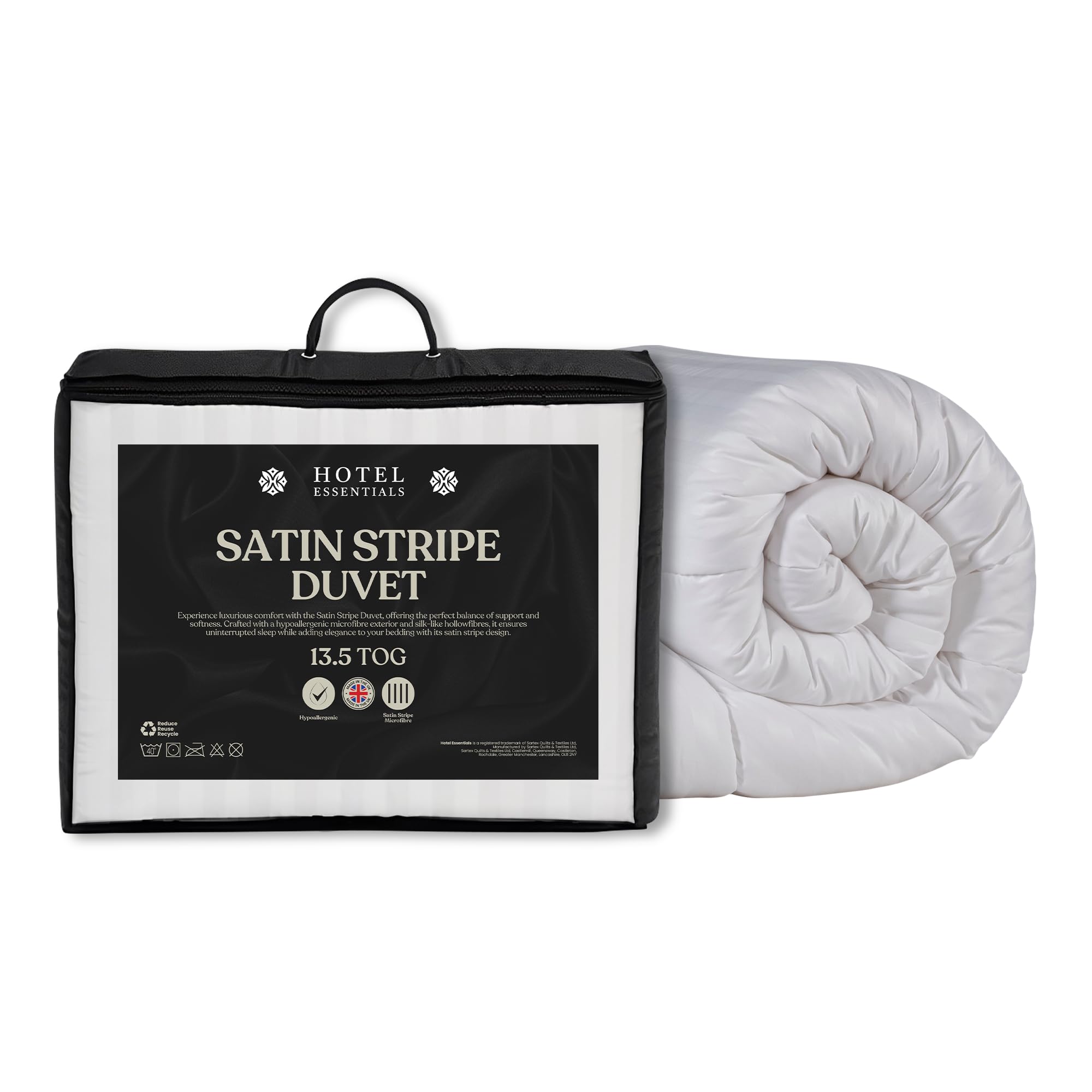 Hotel Essentials Satin Stripe Winter 13.5 Tog King Size Duvet - Hypoallergenic, Anti-Allergy Microfibre Soft Cover with Hollowfibre Filling Feels Like Down Heavyweight Duvet (230cmx220cm, White)