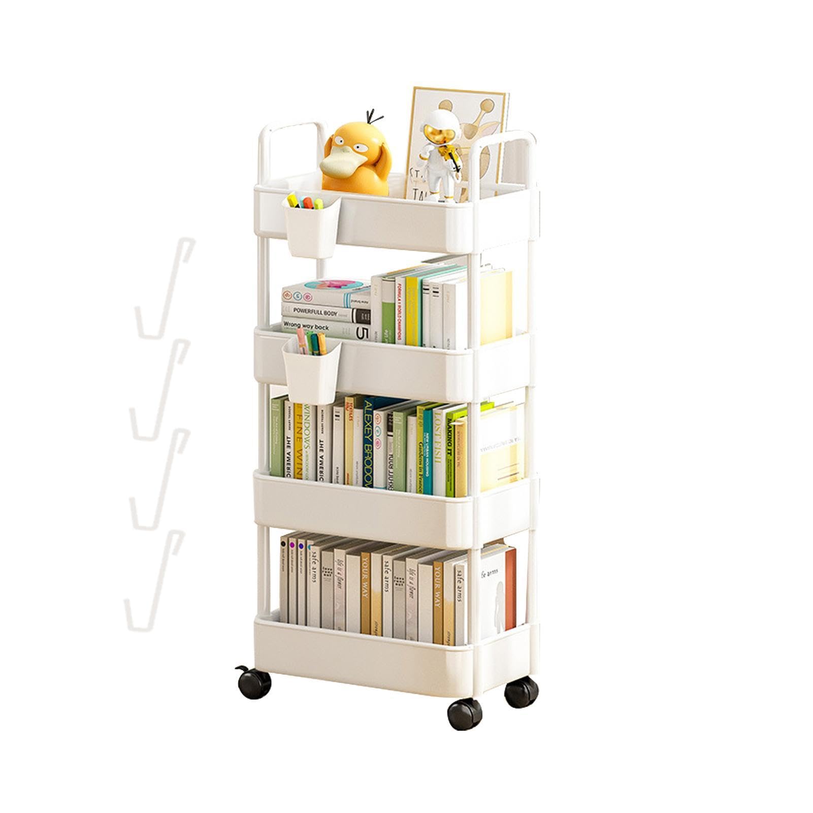 Carrello con rotelle, carrello di rotolamento per riporre libri, scaffale girevole a 360 gradi, carrello portaoggetti mobile a 3 ripiani, sotto la scrivania, carrello in metallo per ufficio, bagno,
