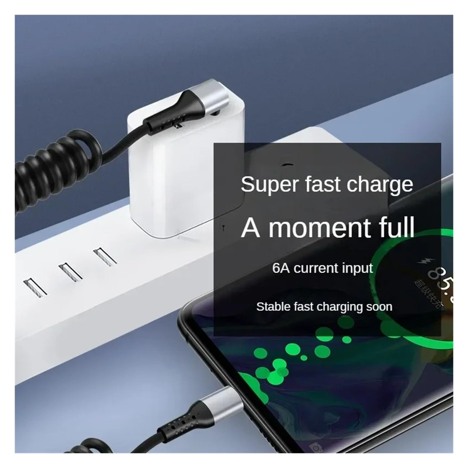 Cavo USB C 90° a molla 66W 6A ricarica rapida per Samsung per auto Xiaomi | Tipo C