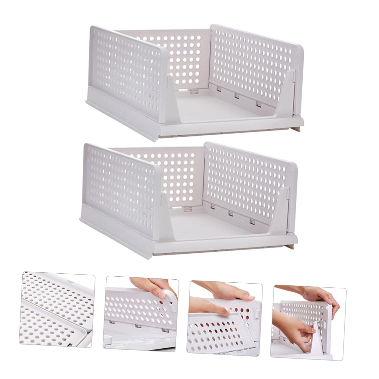ERINGOGO Organizzatore per Armadio a Cassetto, 2 Pezzi Plastico Bianco | Impilabili e Ventilati, Design Estraibile Scomparti, Formato Grande 43x18x32, 3cm