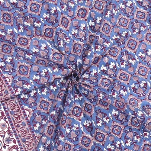 Image of TOAI Hand Block Printed Bedsheet | Bed Spread Flatsheet Bed Sheet | Pure Cotton | King Size 108 inchx108 inch | 300 TC Long Staple Cotton | 2 Reversible Pillow Covers |Moroccan Tiles