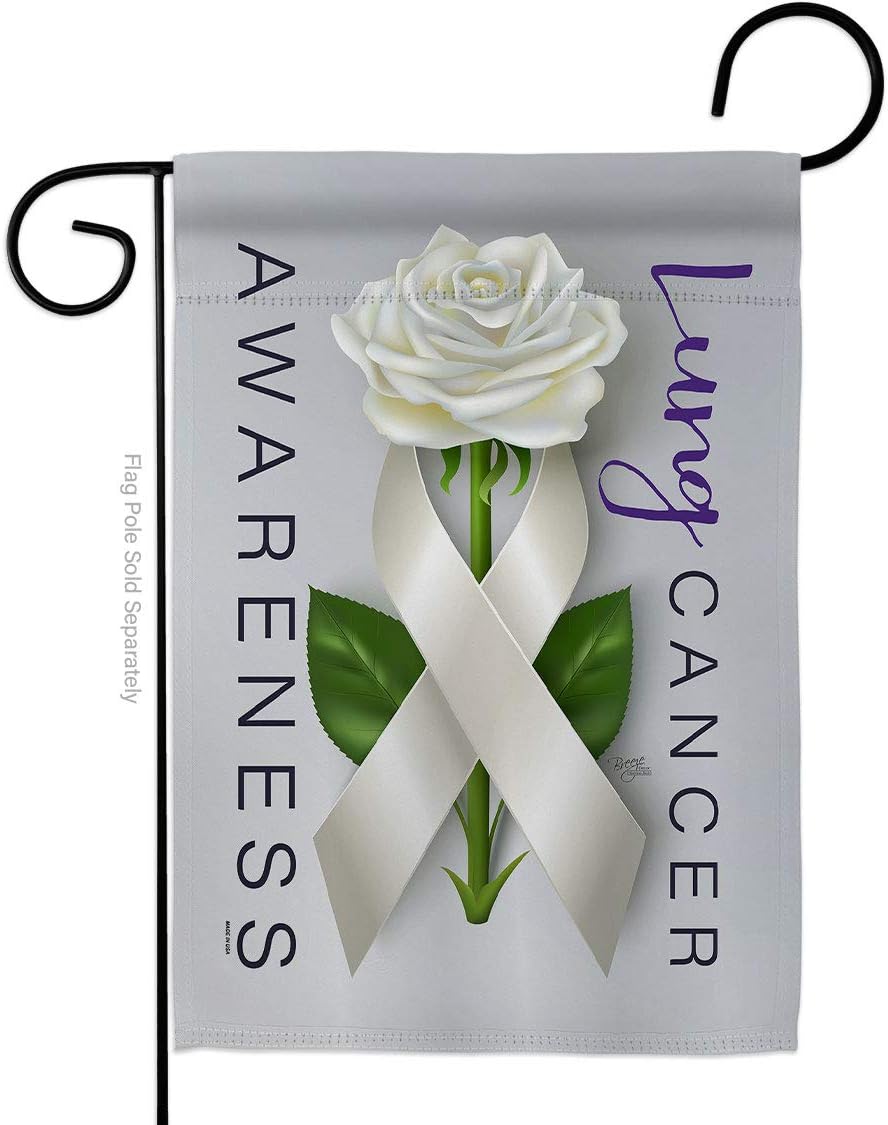 Lung Cancer Awareness Garden Flag Set Wall Holder Support Inspirational Survivor Ribbon Prevention Autism Breast BLM Small Decorative Gift Yard House Banner Made In USA 13 X 18.5