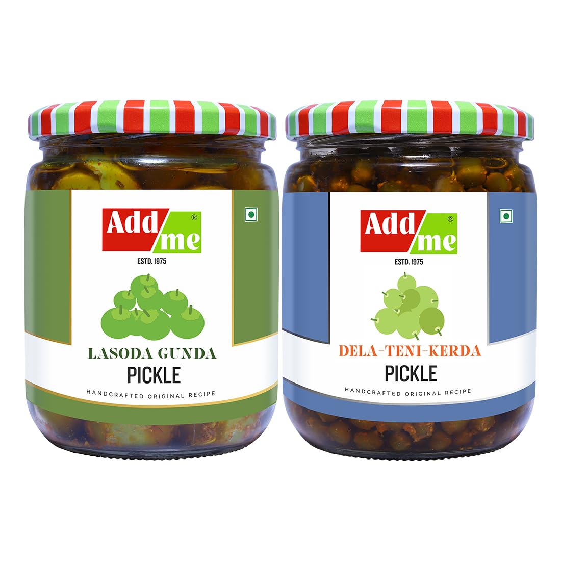 Add Me Lasoda Gunda Rajasthani Pickle 500gm + Add me tenti dela ker achar 500 gm Rajasthani marwadi Achaar Combo Mixed Glass Pack