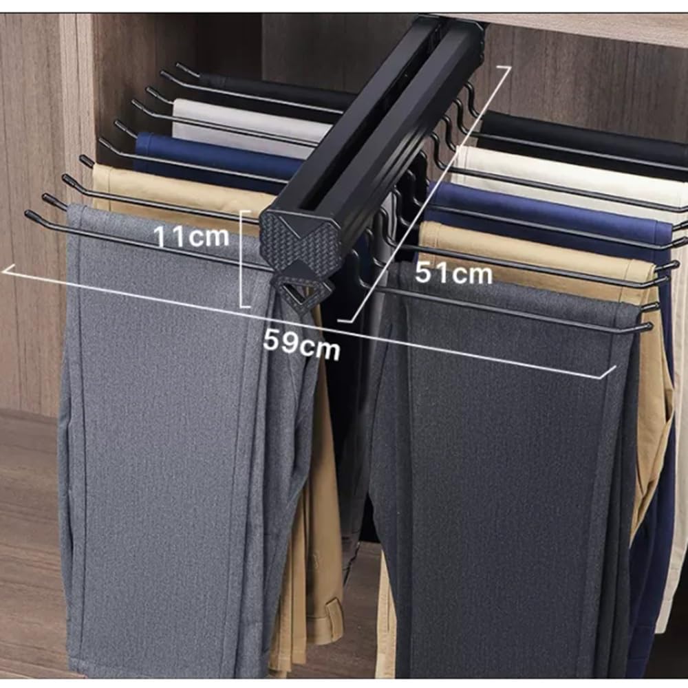 Pull Out Pants Rack Organizer - 22 Arms Space-Saving Trouser Hangers for Closet, Top Mount Design, Black - Ideal for Efficient Closet Storage and Easy Access