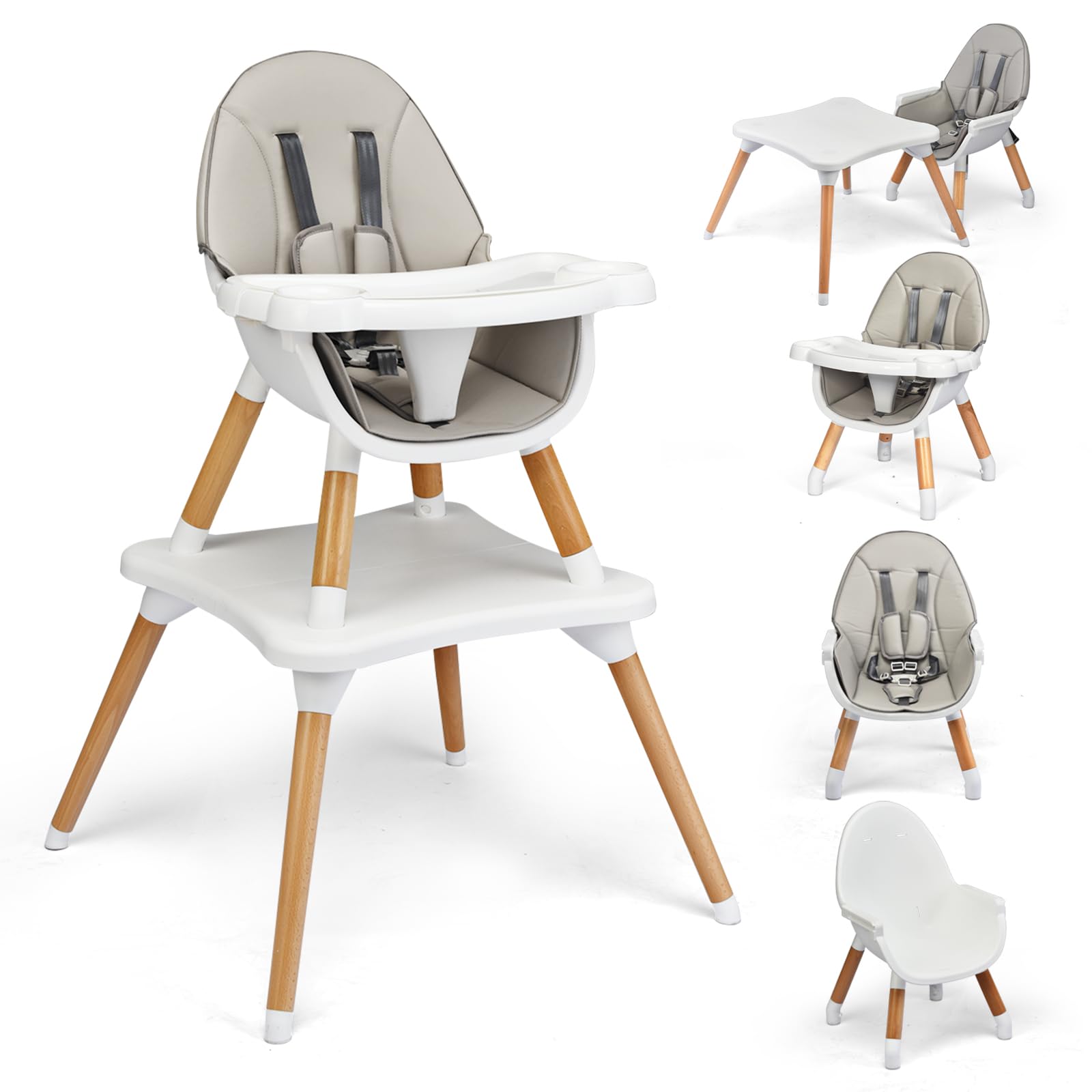 HONEY JOY Baby High Chair, 5-in-1 Convertible Wooden Highchair fo...
