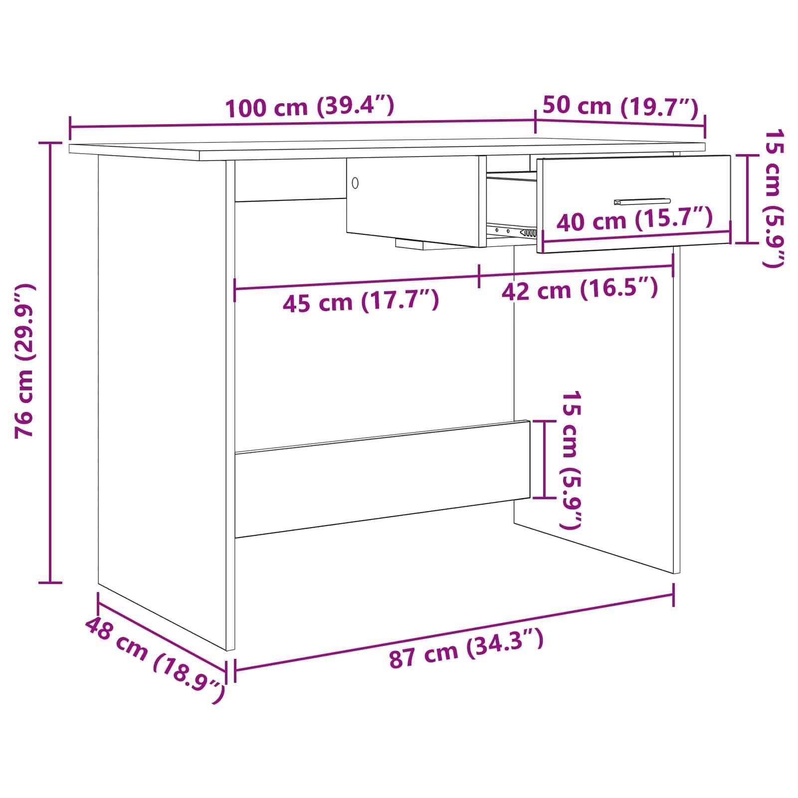 Scrivania per computer con cassetto, colore nero, effetto rovere, 100 x 50 x 76 cm, compatta, salvaspazio, per casa, ufficio, studio, con spazio di archiviazione e design ergonomico