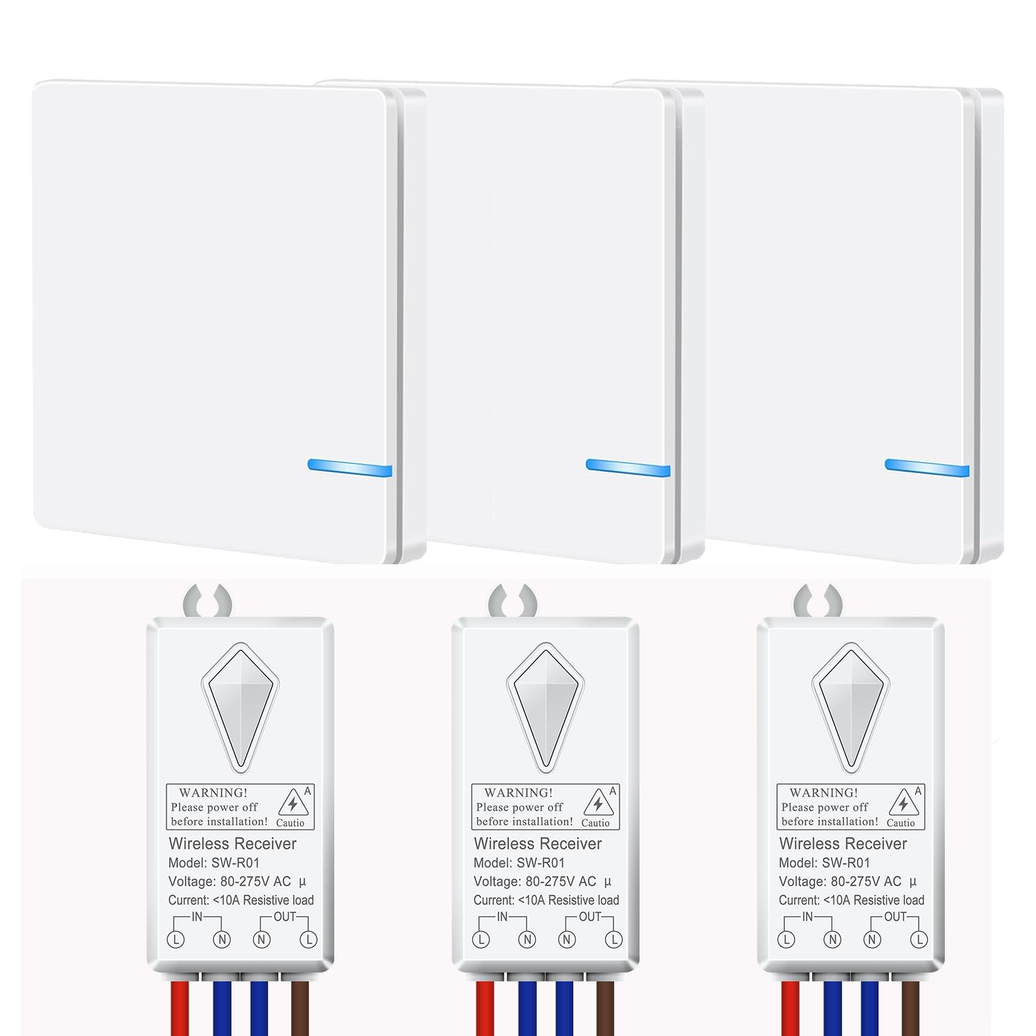 Funkschalter 230V, NineLeaf Funk Lichtschalter Set, 10A 1000W Funklichterschalter, Upgrade für versteckte Verkabelung, 400 m Funkreichweite, IP66 Wasserdicht, Max Geeignet Für 1000W Lampe, 3SET