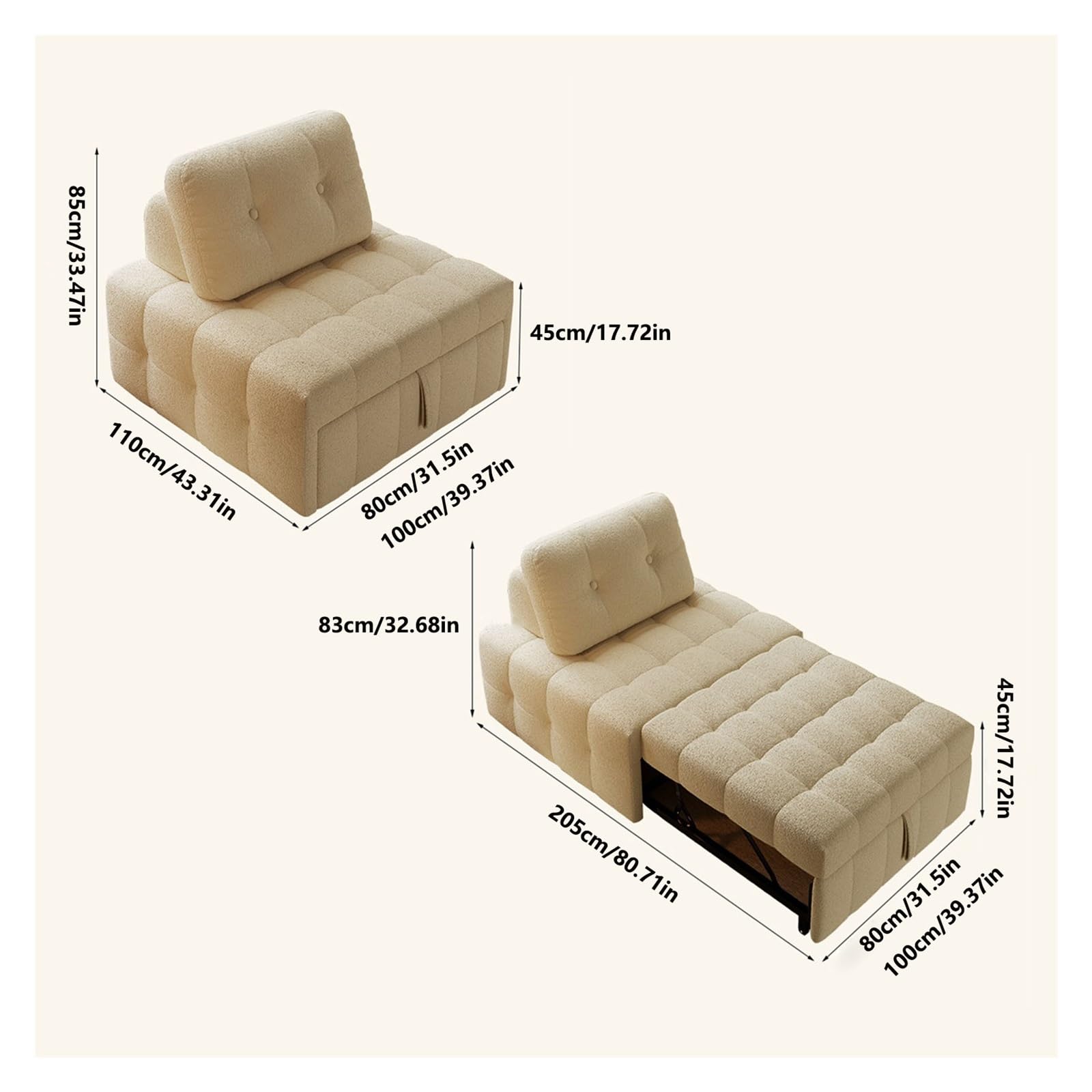 Divano letto pieghevole Divano letto pieghevole convertibile - Poltrona con cuscino, poltrona for soggiorno/dormitorio/uso ospite/ufficio domestico/appartamento, misura unica(Green,80cm)