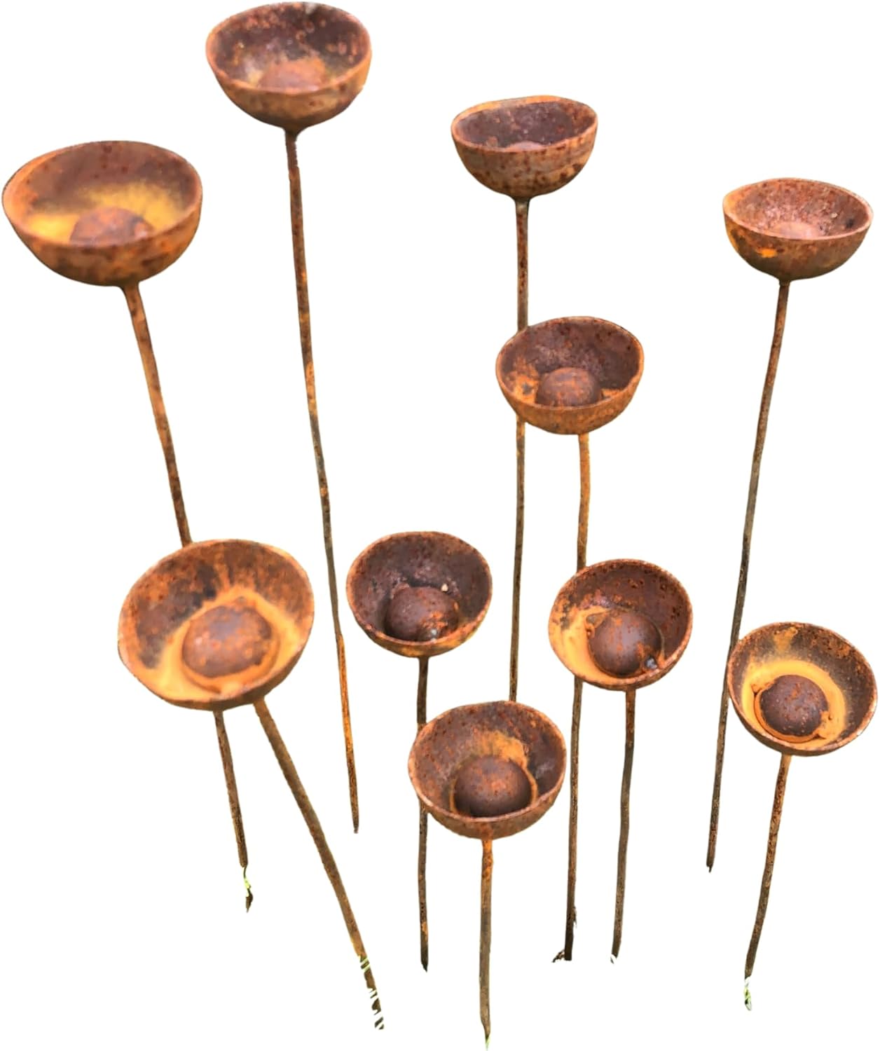 Rusty Flowers Set of 10, Flowers Garden Decor, Rusty Metal rain Catchers, Yard Art, Farmhouse Decor