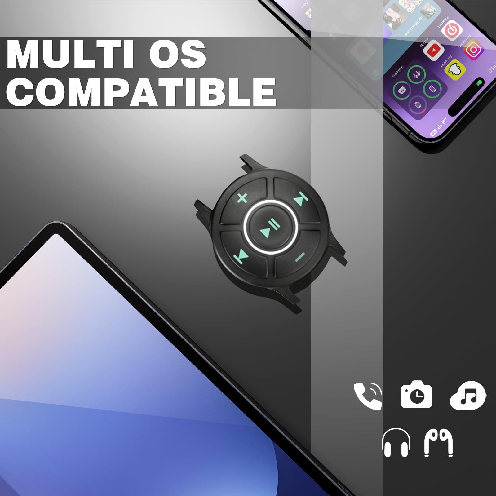 Doohoeek Bluetooth Fernbedienung mit Armband für iPhone & Android Phone, Tragbare Anruf/Musik/Foto-Fernsteuerung bei Outdoor Sport, Skifahren, Motorrad, Fahrad, IPX7 Wasserdicht