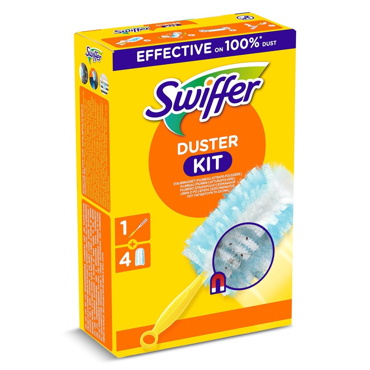 Swiffer Duster Starter Kit (1 handle and 4 refills), captures and locks in 3x more dust and hair compared to a traditional duster