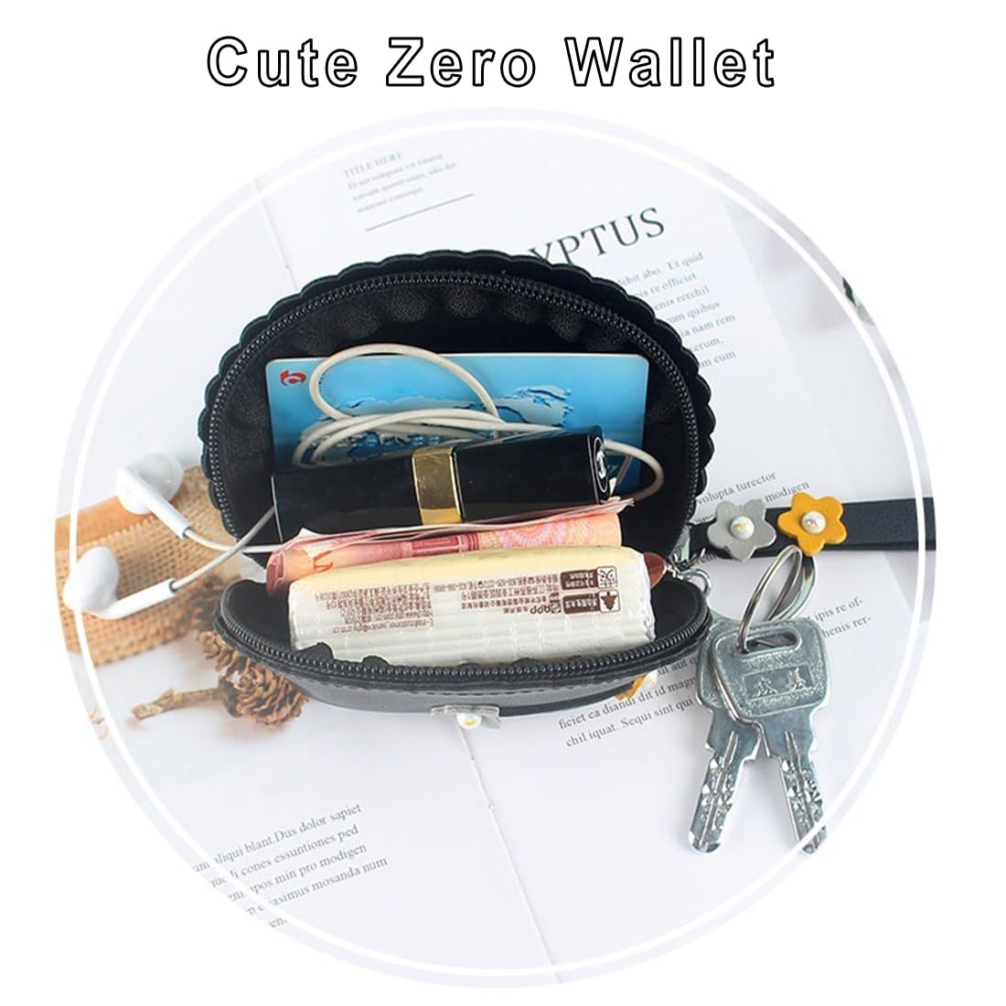 Portachiavi Portafoglio In Pelle PVC - Con 6 Portachiavi E 2 Scomparti Carte, 10,5x7x2 Cm, Donna - Foto 11