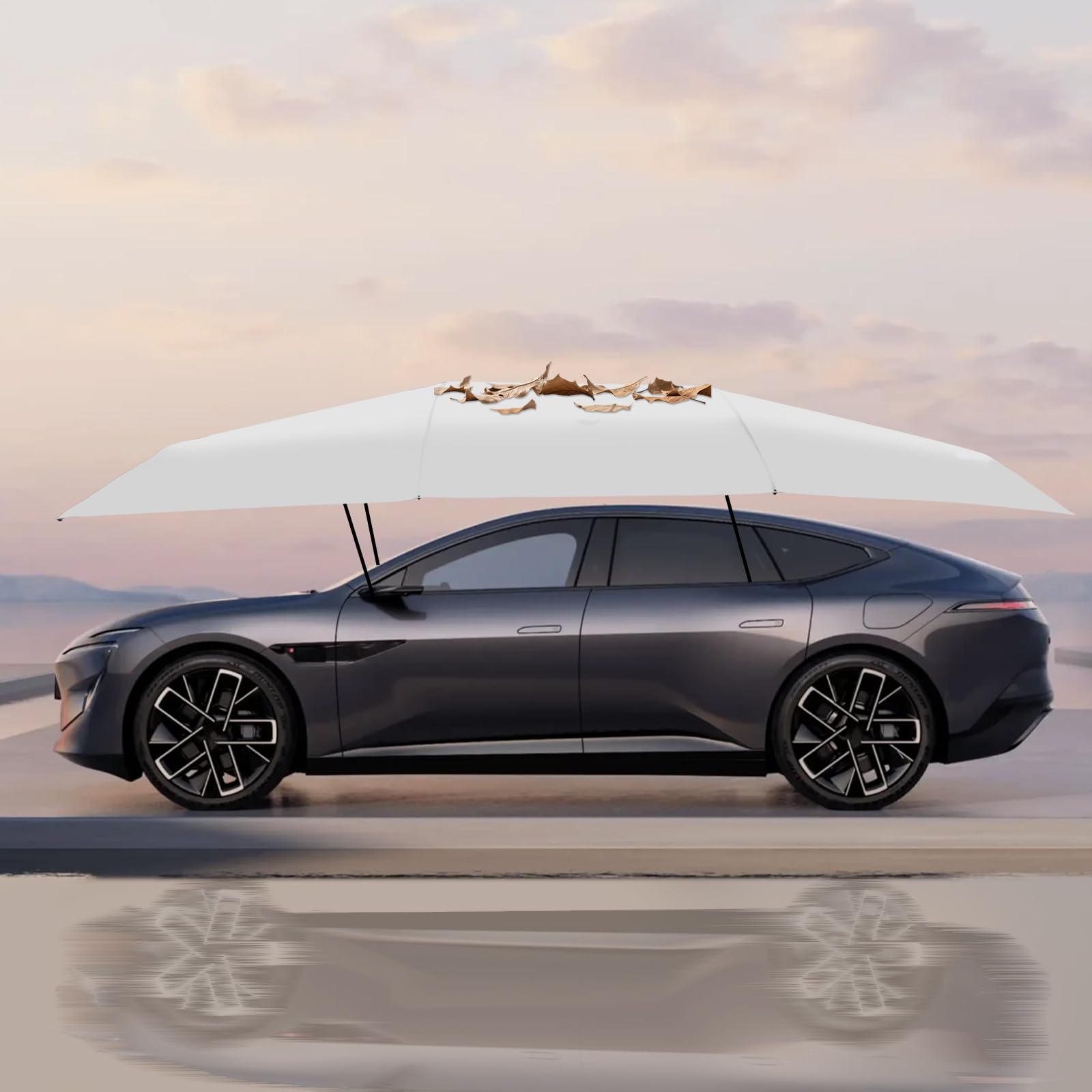 Tenda parasole semiautomatica per auto, rimovibile, pieghevole, portatile, protezione solare, con fibbie antivento, borsa per il trasporto, 460 x 230 cm, grigio argento