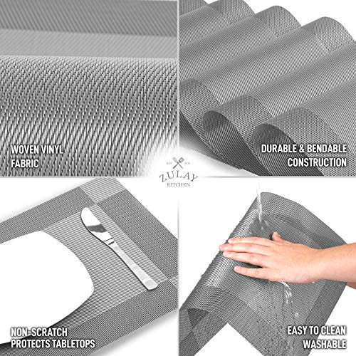 Zulay Vinyl Woven Placemats For Dining Table Set Of 6 - Stain-Resistant & Non-Slip Pvc Table Place Mats - Modern Washable Placemat For Home & Kitchen (Silver) #TOP3