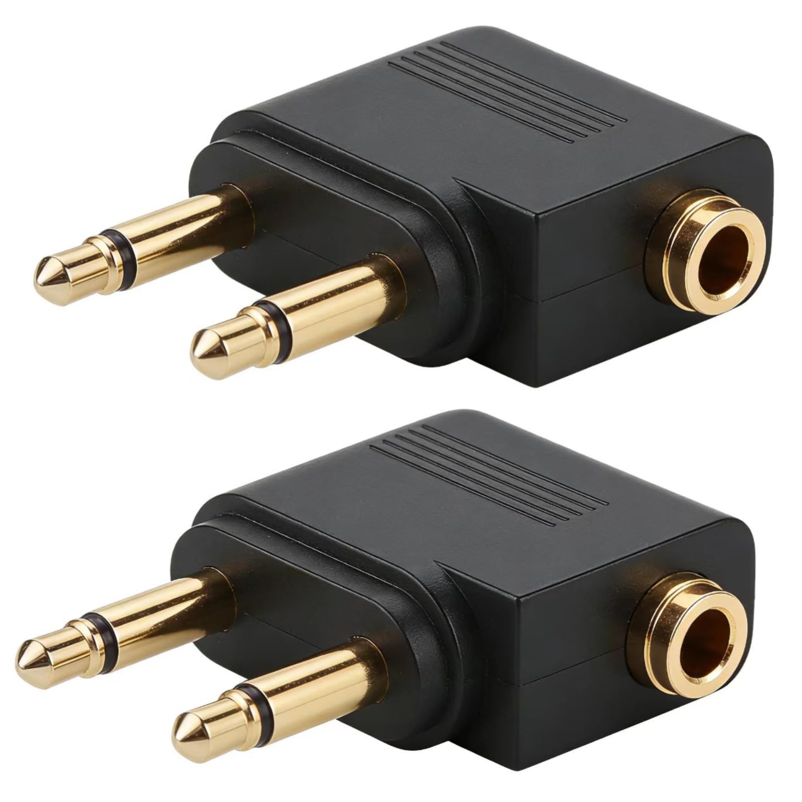 EZYUMM 2-Pack Airplane Headphone Adapter, Dual 3.5mm Male to 3.5mm Female Gold Plated Flight Audio Converter for Airline Entertainment Systems
