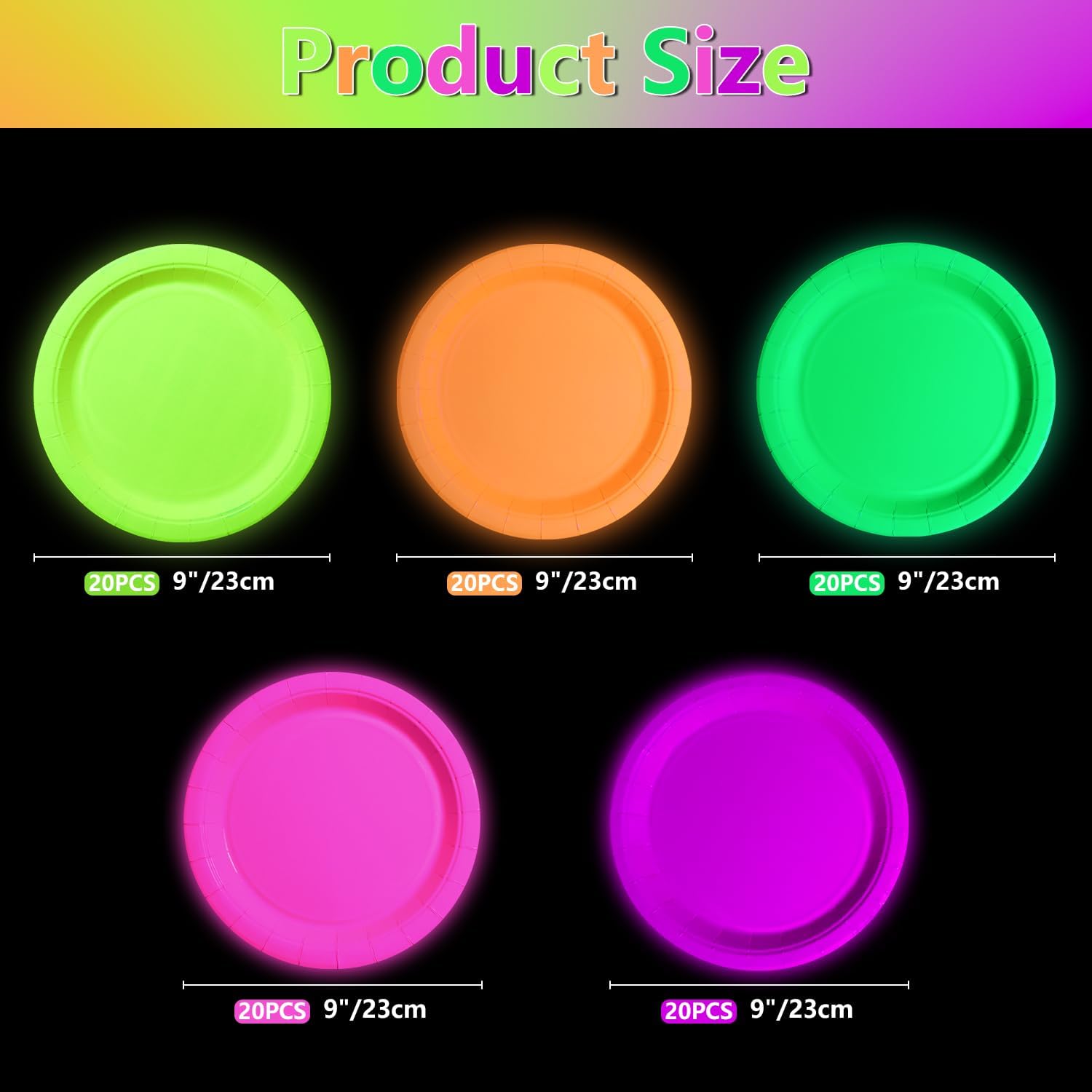 100 PC Glow dans l'obscurité Fournitures de fête au néon, plaques d'anniversaire au néon de 5 couleurs pour les décorations de fête Halloween Glow