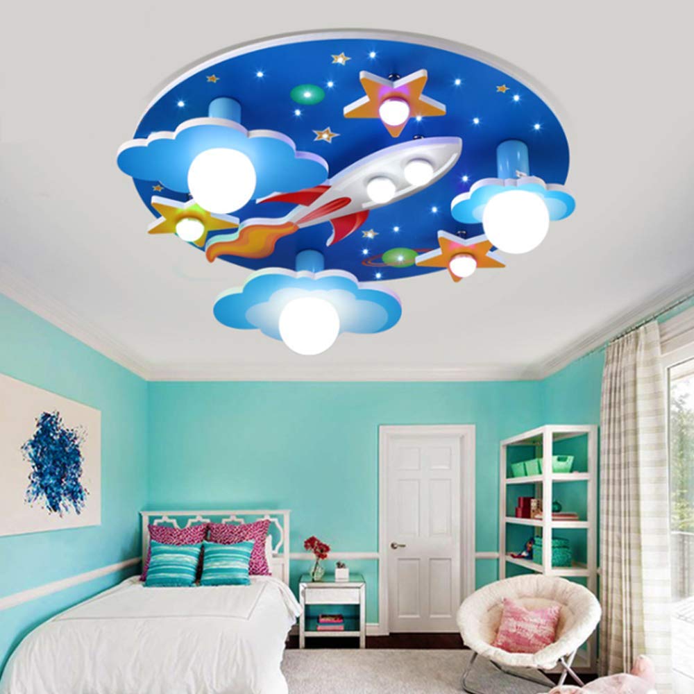 Universe rakieta lampa sufitowa gwiazda oświetlenie dziecięce E27 drewno rzemiosło szkło oświetlenie ultracienka lampa do holu biała lampa LED pokój dziecięcy sypialnia salon pokój dziecięcy kreskówka światła żyrandol