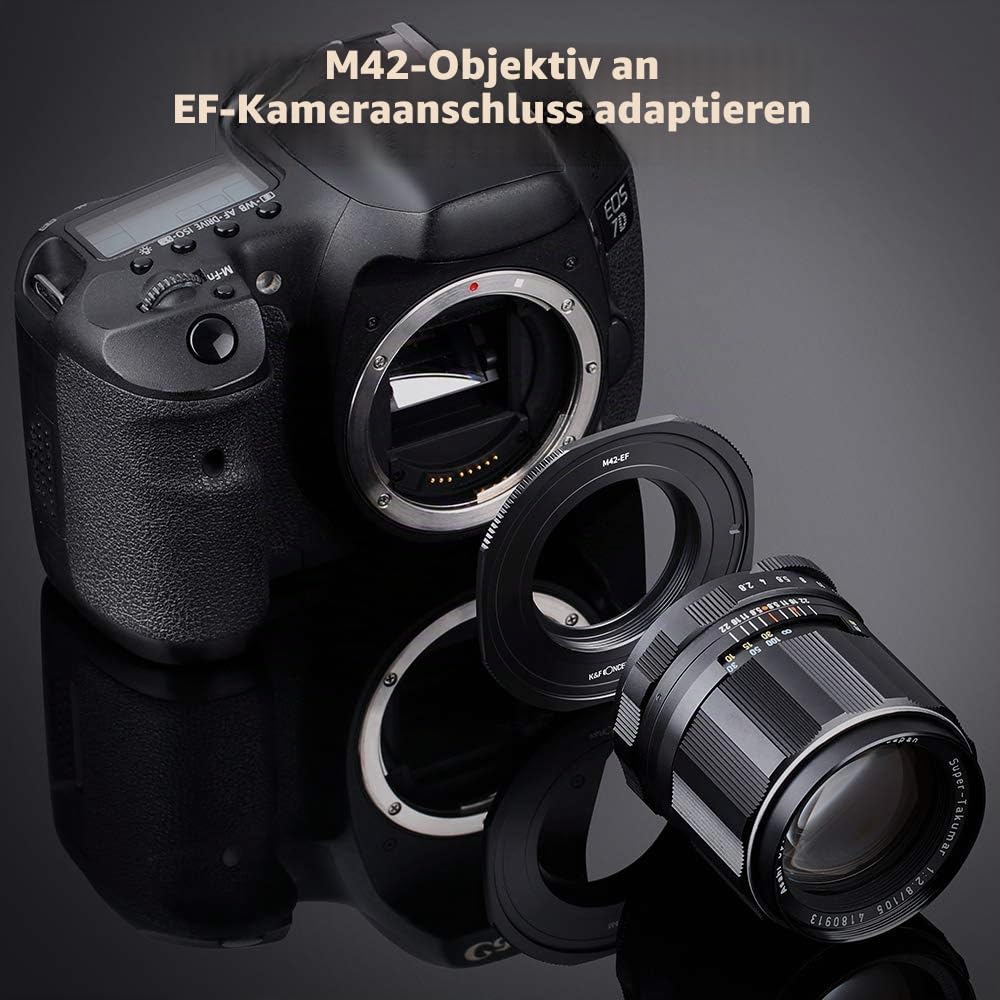 K&F CONCEPT M10135 M42-Canon EOS Hochpräziser Adapterring Objektivadapter Objektiv Mount Adapter Ring für M42 Objektiv auf Canon EOS DSLR Kamera Objektiv Adapterringe