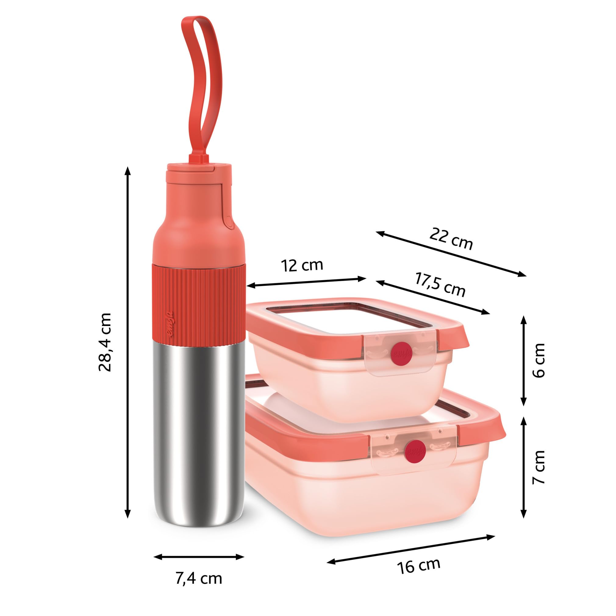 EMSA oneClick beYou, Travel Set, 100% Auslaufsicher, beYou Flip Bottle 0,7 L, Food Storage Container 0,5 L, 1,20 L, Orange, N3121550