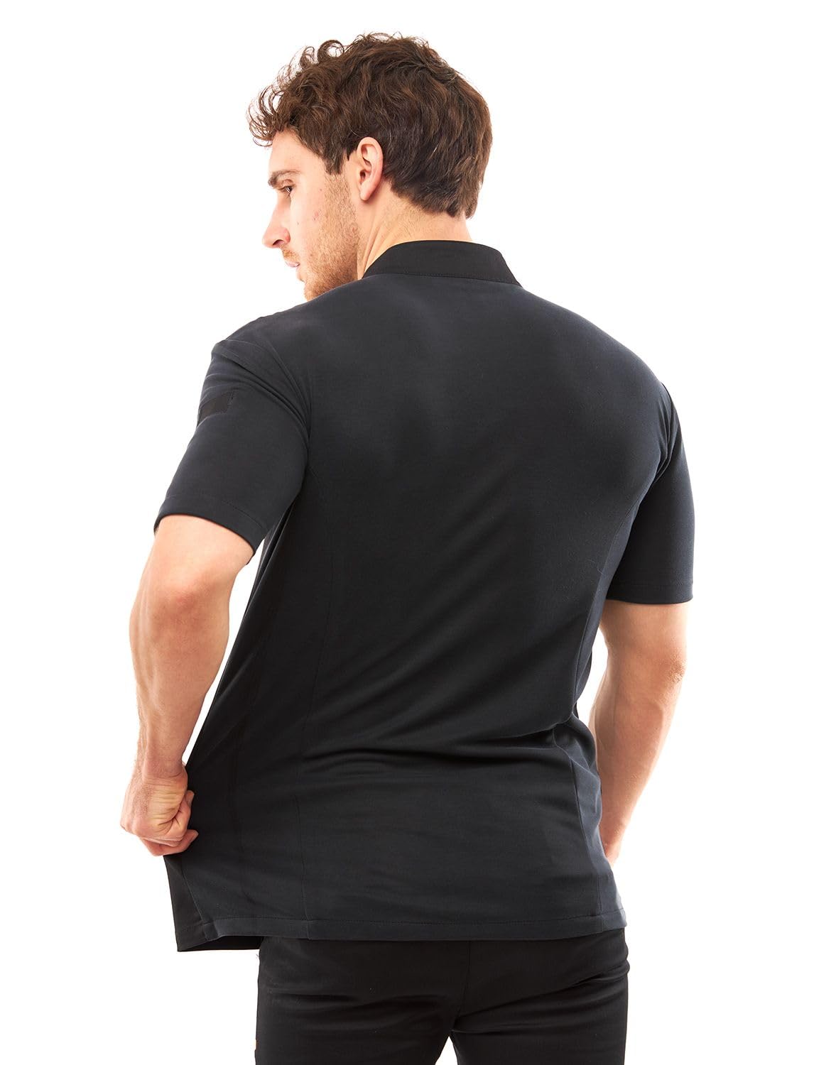 strongAnt Kochjacke Herren Kurzarm mit Druckknöpfen, Slim Fit, Stretch BW, Sommer Chef Uniform Jacket, Bäckerjacke - Modal - Schwarz, Größe: XS