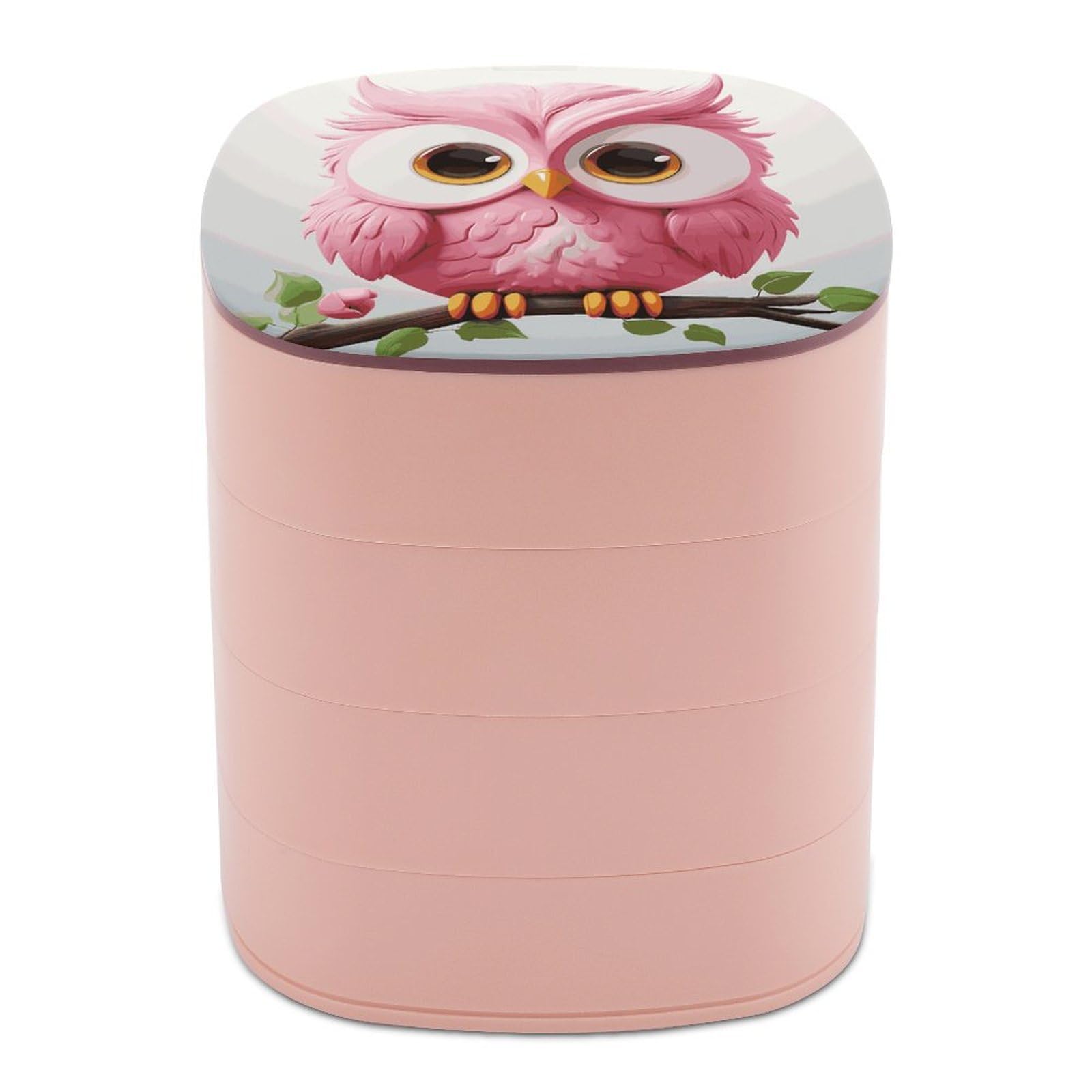 JTREHY A Pink Owl Jewelry Box 4-Layer Covered Rotating Jewelry Storage Box Large Capacity Storage Boxes Portable Jewelry Case for Bracelets Earrings Necklace
