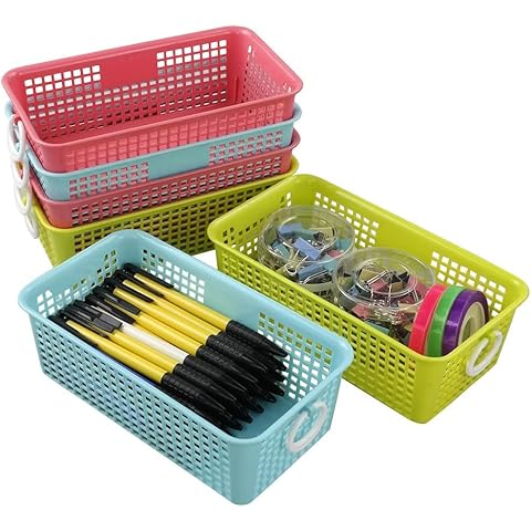 CadineUS Storage Basket Organizer, Desktop Storage Bins, Plastic Baskets Set of 6 (White) Cover