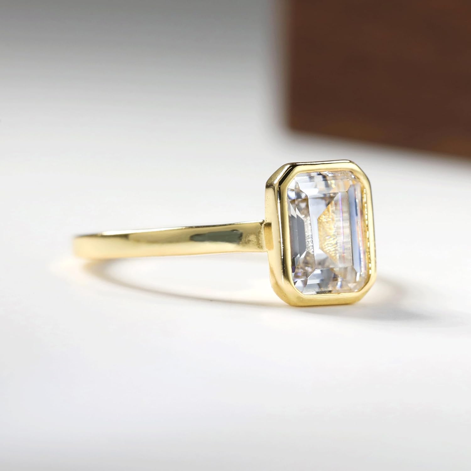 Dulin 1ct/2ct/3ct Emerald Cut Cubic Zirconia Engagement Ring for Women 14K Gold Plated 925 Sterling Silver Anniversary Wedding Promise Gift for Wife Christmas Valentine's Day Birthday Gift for Her - Image 6